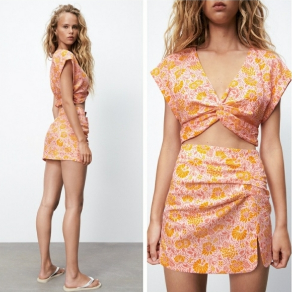 ZARA Linen blend floral skirt - Picture 2 of 9